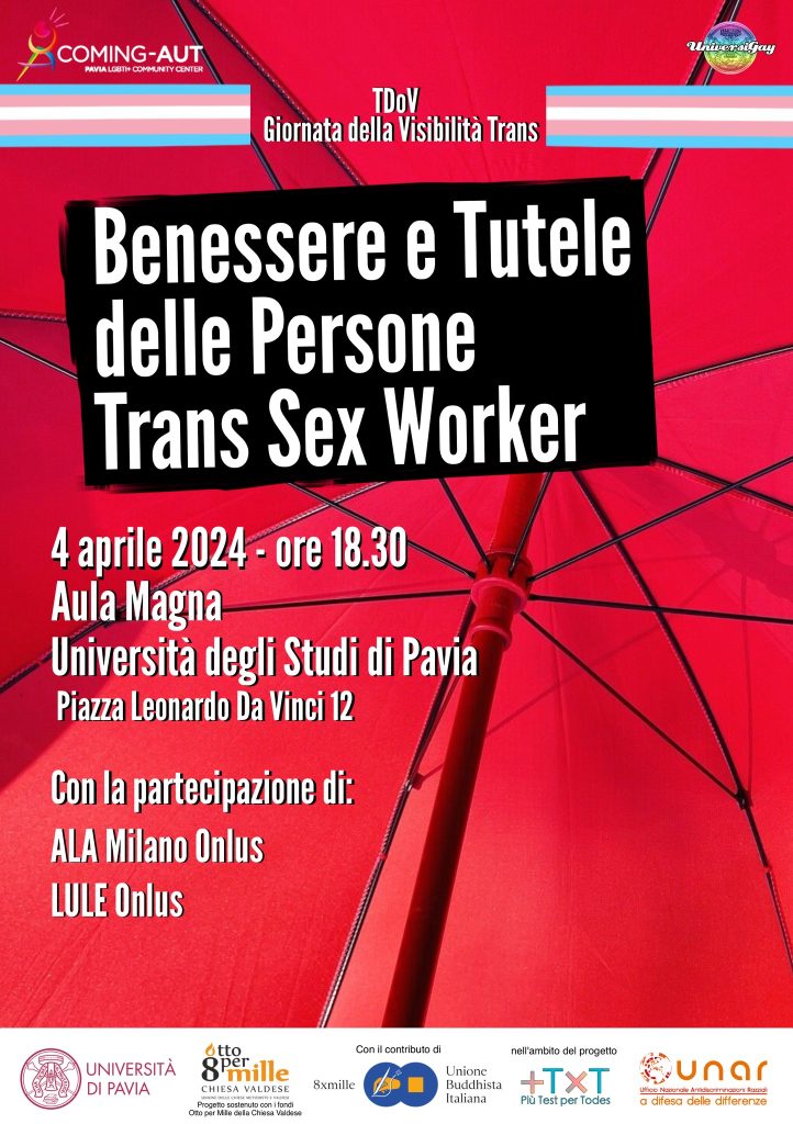 Locandina evento "Benessere e Tutele delle Persone Trans Sex Worker" in occasione del Transgender Day Of Visibility 2024