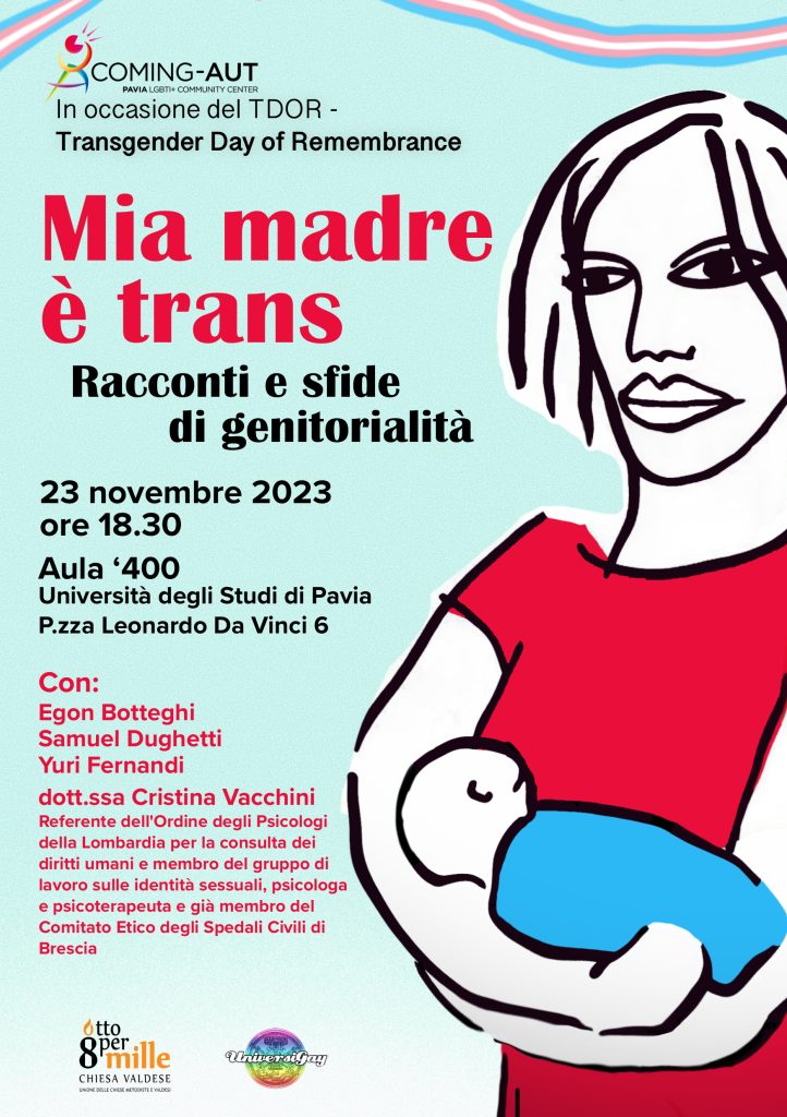 Locandina evento "Mia madre è trans" in occasione del Transgender Day Of Remembrance 2023
